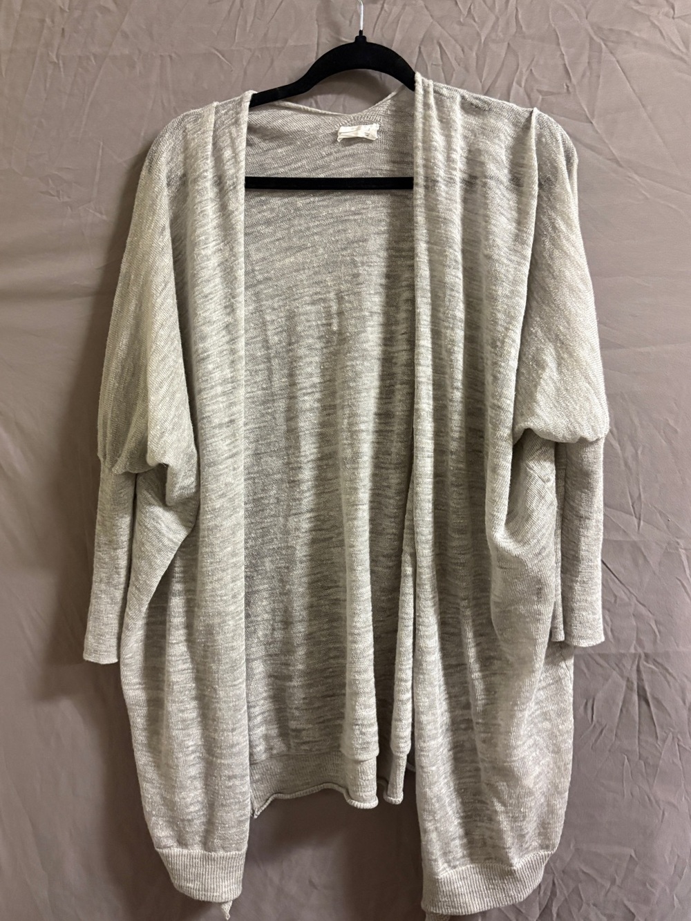 Light Gray Open-Front Draped Cardigan Sweater